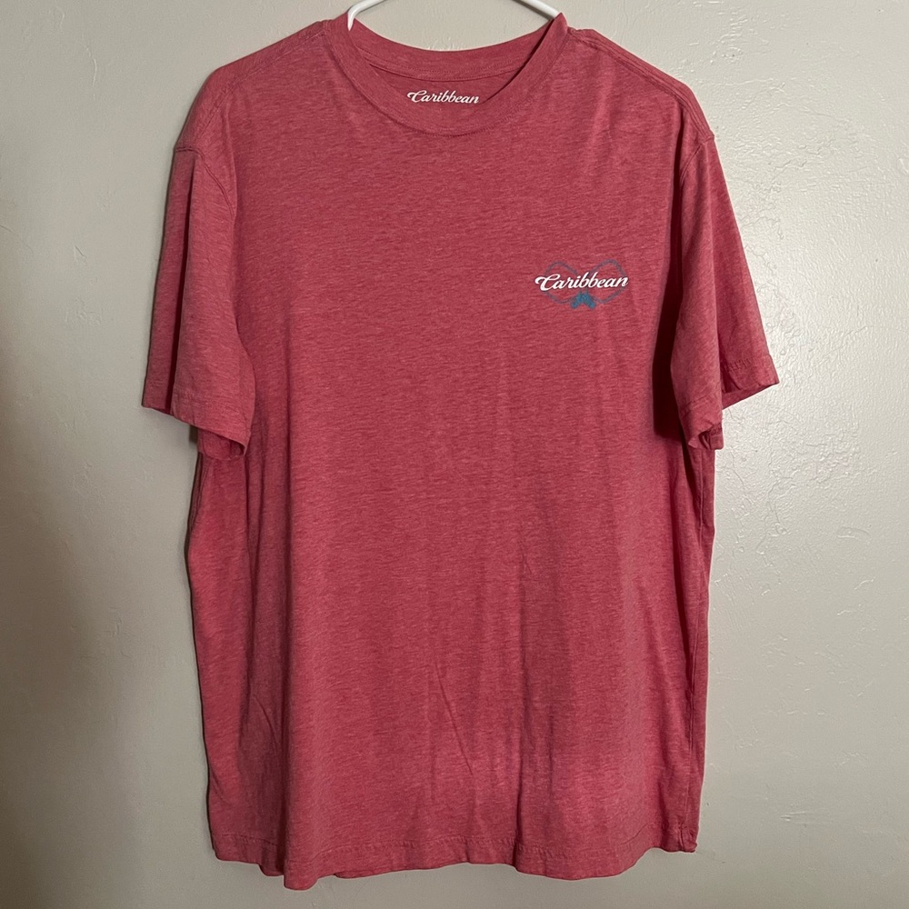 Caribbean, Heathered Red Pink tee, Pickleball design, Large